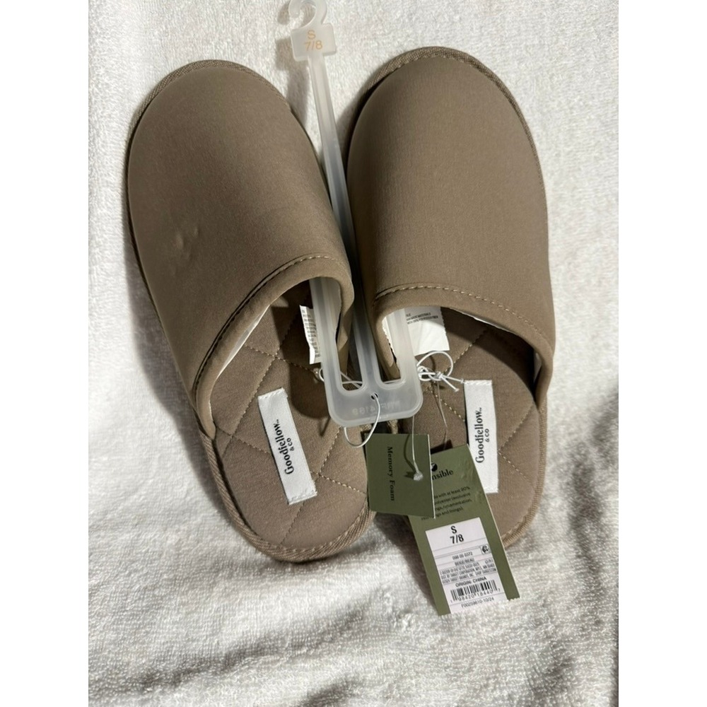 Goodfellow & Co Mens Memory Foam Scuff Slippers Beige Tan Size S 7-8 NEW